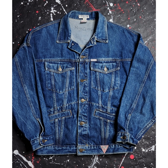 Guess Jackets & Blazers - Vintage 80s Guess USA women's trucker style distressed denim jean jacket size L